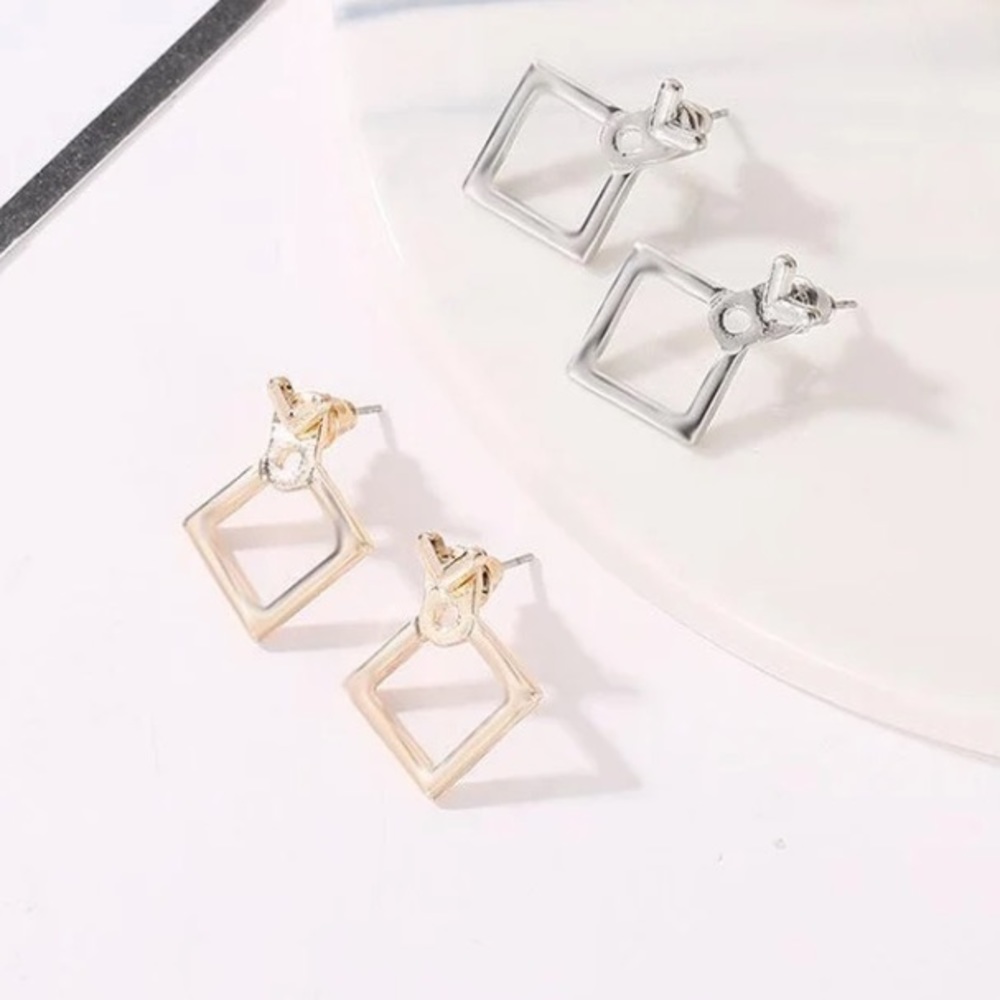 [SILVER]Modern Minimal Geometric Square Versatile Stud Earrings EarJacket